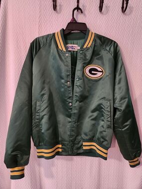 Green Satin Jacket with Yellow & White Trim - Football GREENBAY PACKERS Size Xl